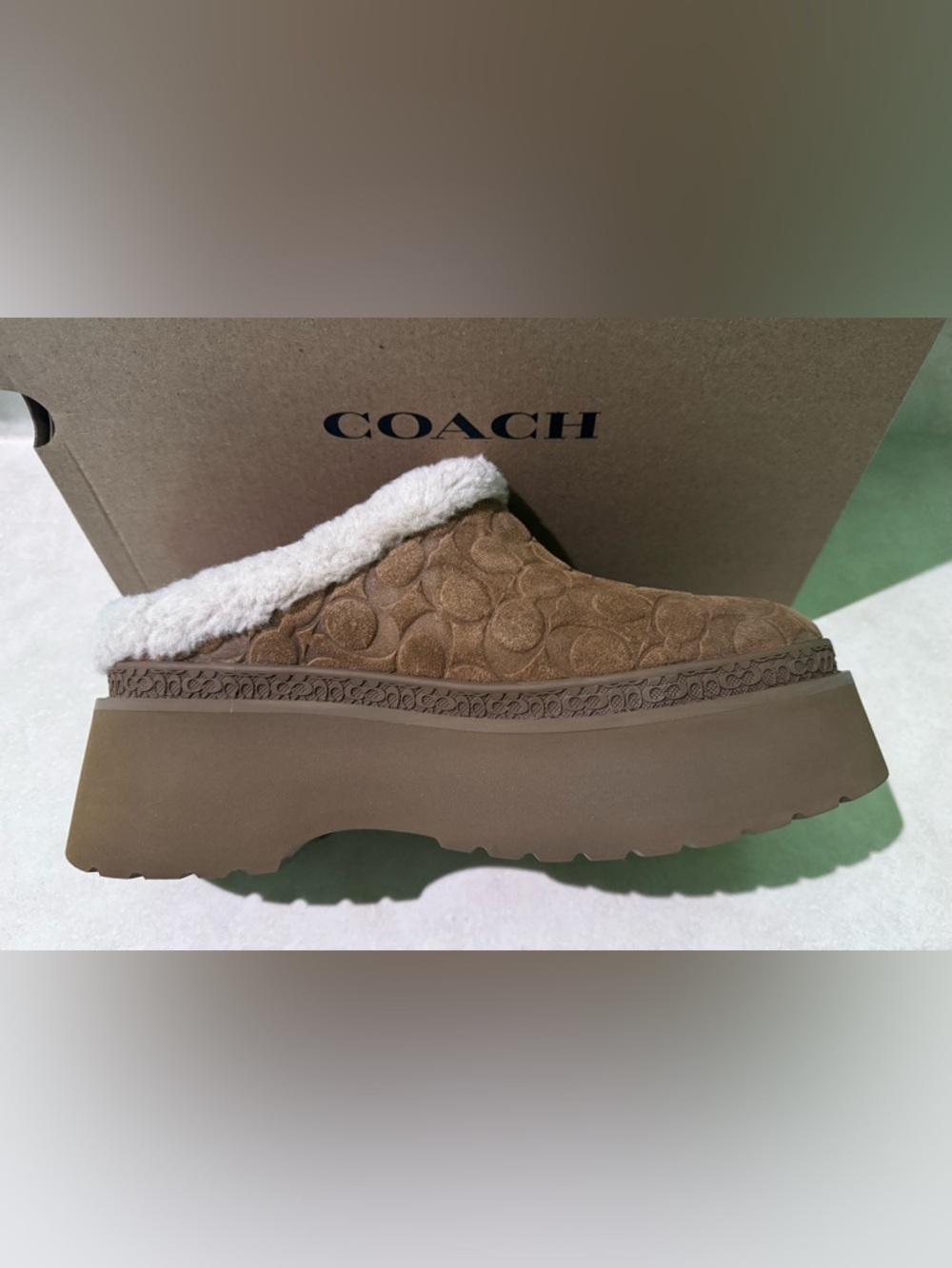 Coach Cecelia Suede Shearling-Lined Platform Clogs Sandals Sz-11USW NIB - Picture 2 of 5